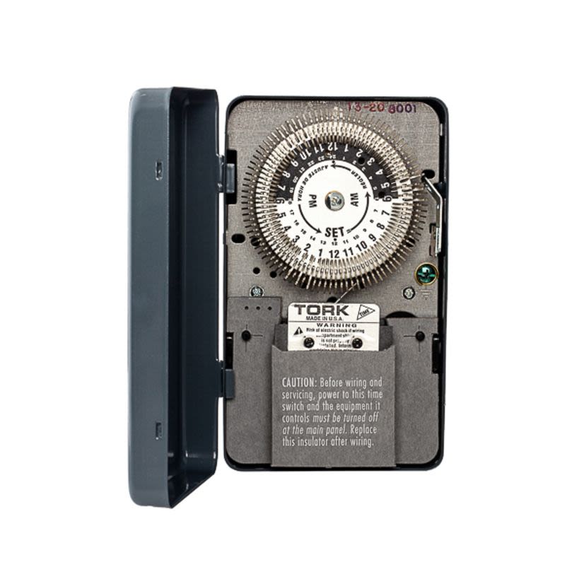 NSI Tork 8001 8000 Duty Cycle Skip-A-Day ON/OFF Mechanical Time Switch, 24 hr Setting, 120 VAC, 0.75 hp, 1 Form C SPDT Contact, 1 Poles